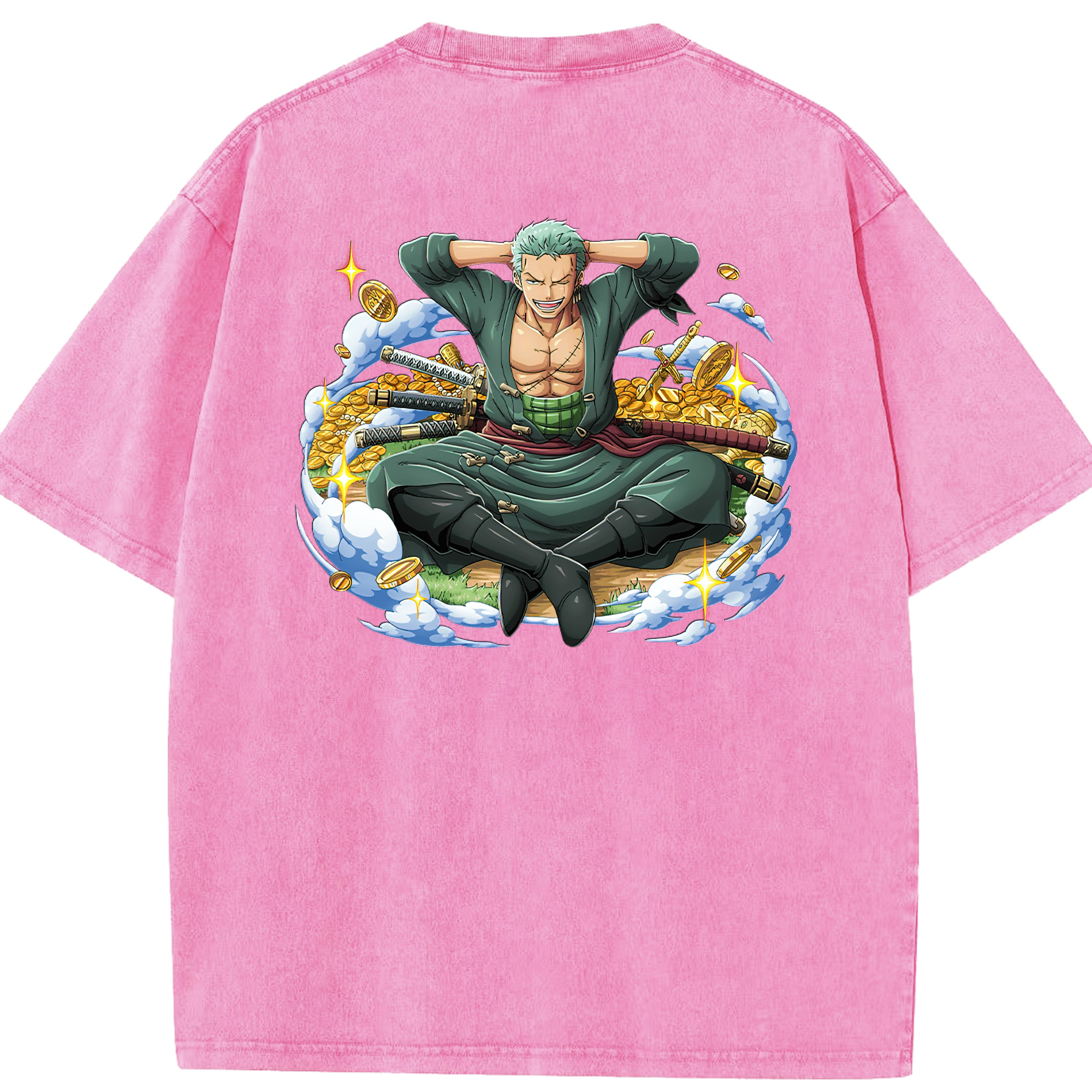 ワンピース ロロノア・ゾロ ONE PIECE Roronoa Zoro 綿100% ヴィンテージ風 半袖Tシャツ（背面プリント）